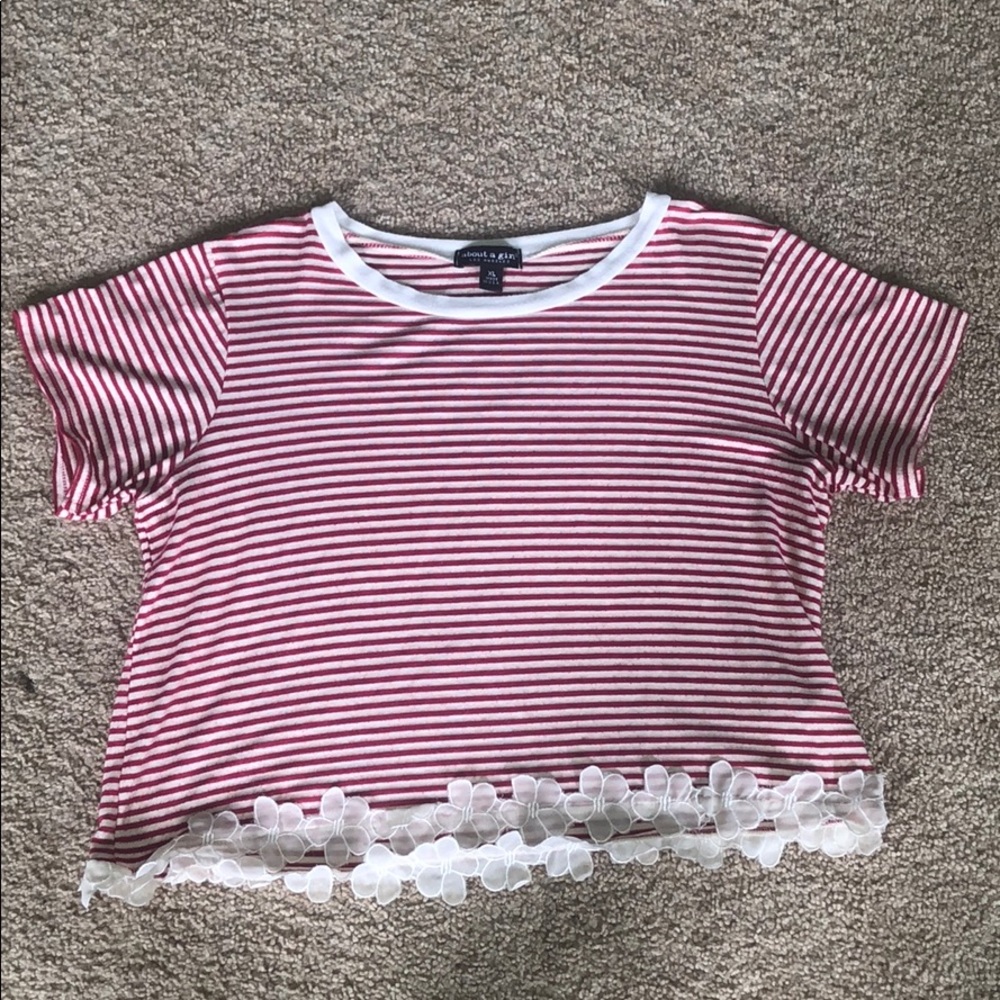 About A Girl XL Striped w/ Floral Lace Crop Top